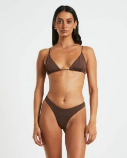 Classic Slide Triangle Bikini Top In Coffee Brown