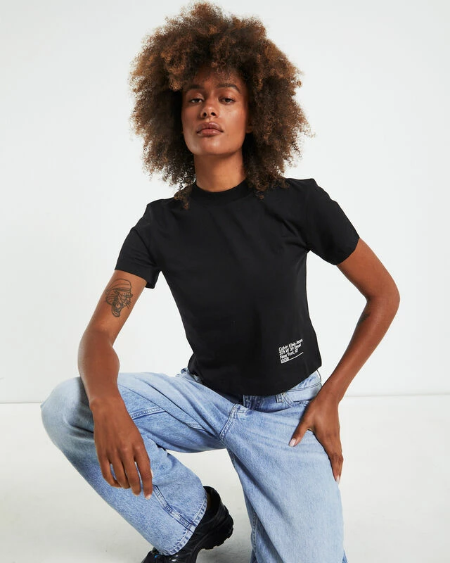 Calvin Klein CK Address Logo Short Sleeve Baby Tee Black 3 Calvin Klein CK Address Logo Short Sleeve Baby Tee Black