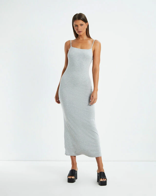 Polly Slinky Slip Dress Grey Marle 3 Polly Slinky Slip Dress Grey Marle