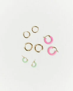 Pastel Enamel Huggie Earring Pack Gold