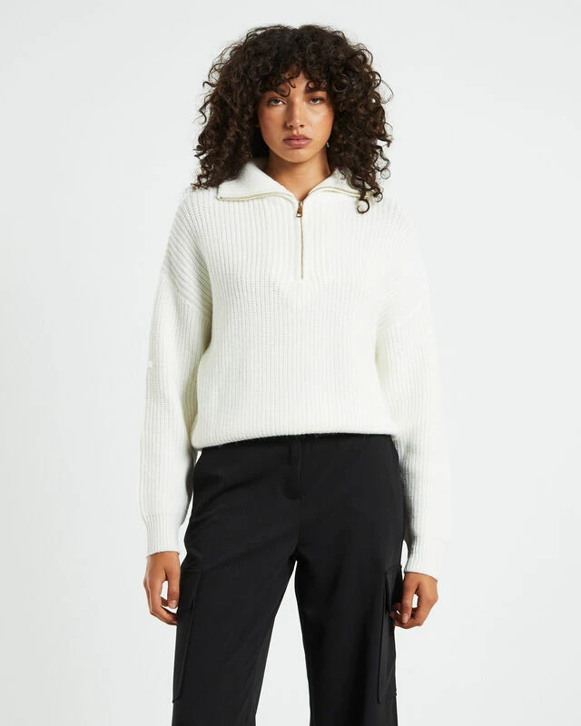 Ezra Half Zip Knit Pull Over Jumper Off White 3 Ezra Half Zip Knit Pull Over Jumper Off White
