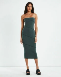 Robyn Exposed Seam Strapless Midi Dress Slate Grey