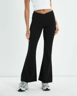 Zoe Dip Front Stretch Crepe Pants Black