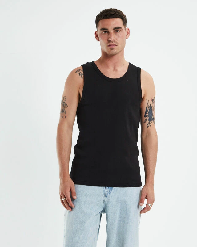 Rib Singlet Black 3 Rib Singlet Black