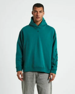 Embroidering Hoodie Pine Green