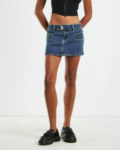 Trinity Low Rise Denim Mini Skirt Blue