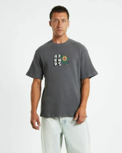 Afends Flowerbed Recycled Waffle Retro Fit Short Sleeve T-Shirt Steel Grey