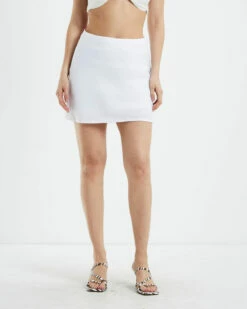 Ella Linen A-Line Mini Skirt White
