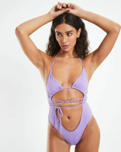 Insight Nerissa Plisse Strappy One Piece Purple