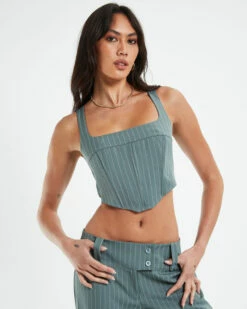 Kristen Dipped Hem Square Neck Corset Top Green