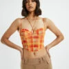 Viccy Strappy Cross Front Corset Check Orange -Insight Shop 1 51529