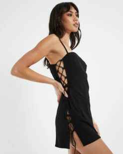 Kamilla Lace Side Dress Black