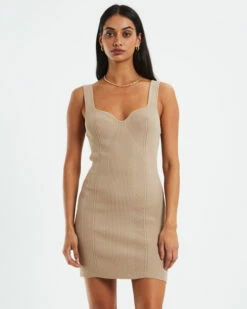 Blair Panel Corset Knit Dress Taupe