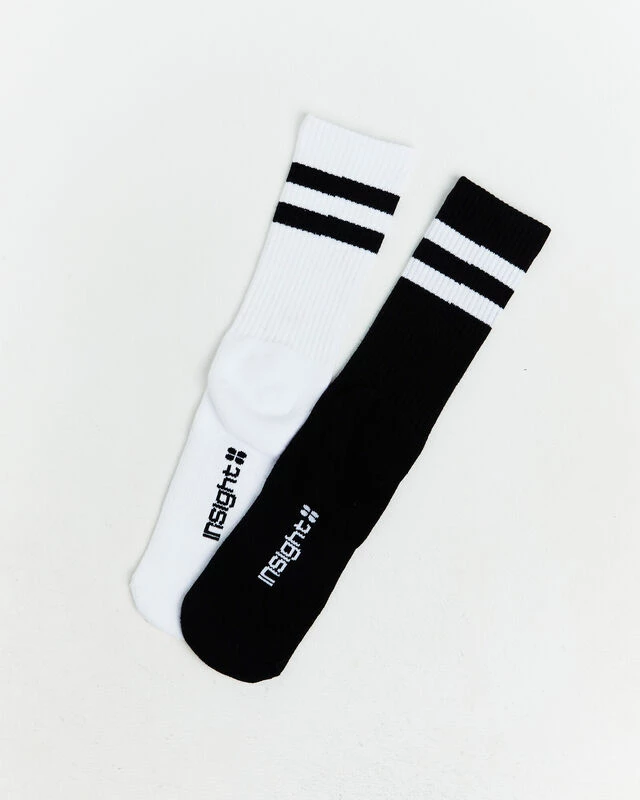 Insight Core Stripe Crew Socks 2 Pack White/Black 3 Insight Core Stripe Crew Socks 2 Pack White/Black