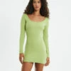 Open Neck Long Sleeve Dress Lime