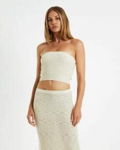 Paige Boucle Knit Bandeau Top Cream