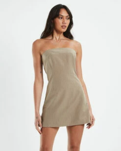 Zadie Split Side Strapless Dress Tan