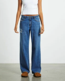 One Teaspoon Jackson Mid Waist Wide Leg Jeans Bay Blue