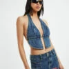 Trinity Butterfly Hem Denim Halter Top Blue -Insight Shop 1 55273