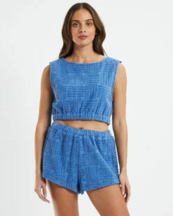 Ashby Terry Towelling Crop Top Blue