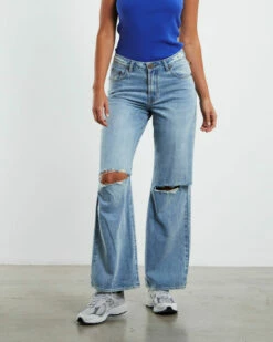 One Teaspoon Hendrixe Jackson Mid Waist Wide Leg Jeans Blue