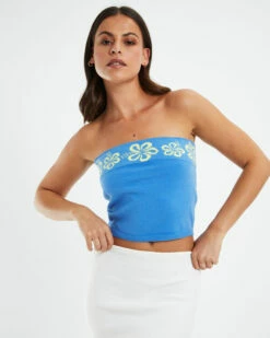 Delina Crop Top Blue Hibiscus