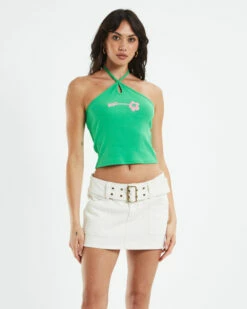 Insight Delphi Puff Halter Neck Tank Top Green