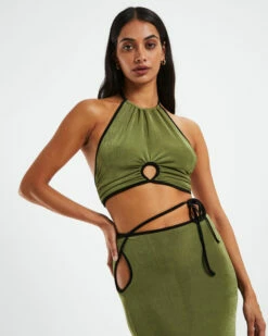 Annie Slinky Halter Top Khaki