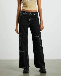 True Religion Low Slung Baggy Cargo Pants Big T Black