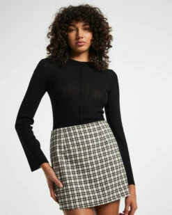 Porter Sheer Ribbed Seam Long Sleeve Top Black