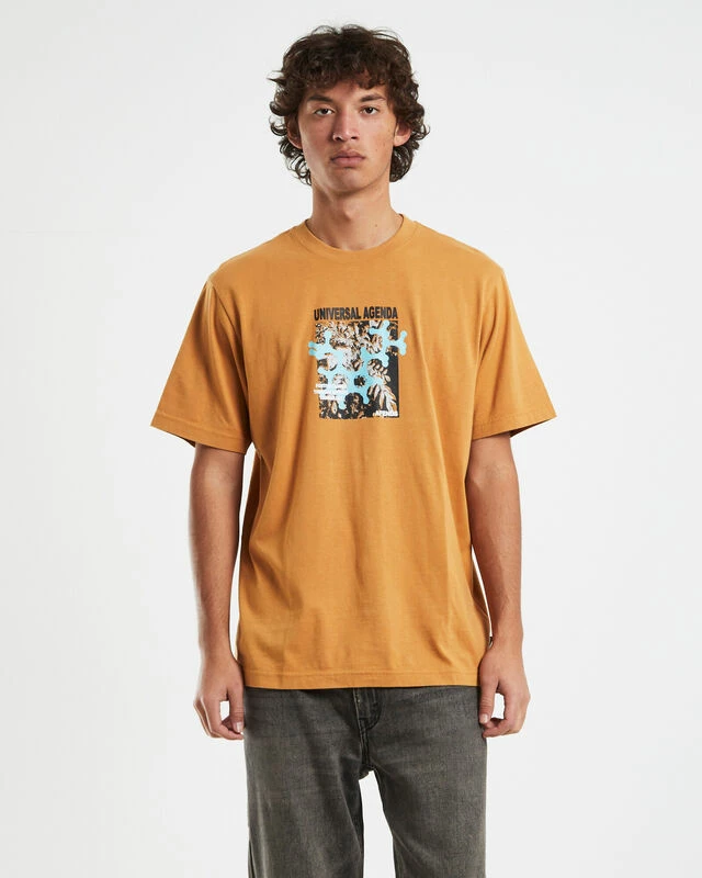Afends Universal Recycled Retro Fit T-Shirt In Mustard Yellow 3 Afends Universal Recycled Retro Fit T-Shirt In Mustard Yellow