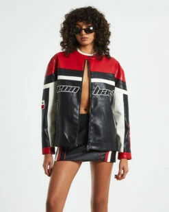 Koko Oversized Moto Jacket Black/Red