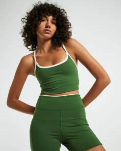 Double Layered Cropped Tank Top Green/Cream