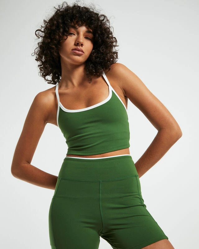 Double Layered Cropped Tank Top Green/Cream 3 Double Layered Cropped Tank Top Green/Cream