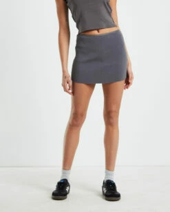 Insight Echo Rib Mini Skirt In Charcoal