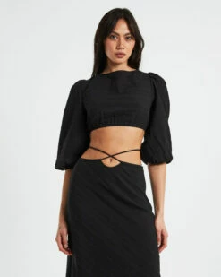 Poppy Tie Back Top In Black