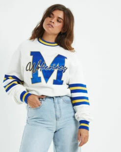 Michigan Letter Mark Panelled Crew Jumper Vintage White