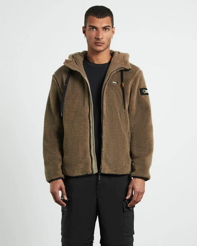 National Geographic Costoni Fleece Hoodie Zip-Up Jacket Oak Khaki 3 National Geographic Costoni Fleece Hoodie Zip-Up Jacket Oak Khaki