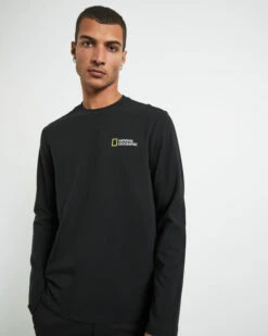 National Geographic Palco Small Logo Round Long Sleeve T-Shirt Carbon Black