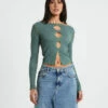 BDG Urban Outfitters BDG Cut Out Long Sleeve Top Green 1 BDG Urban Outfitters BDG Cut Out Long Sleeve Top Green -Insight Shop 1 73026