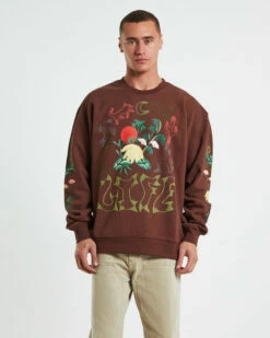MARKET Life Cycle Crewneck Jumper In Acorn Brown
