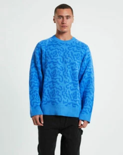 Afends Icebergs Recycled Knit Crewneck Sweater In Arctic Blue