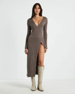 Mara Wrap Knit Midi Dress Mocha