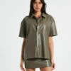Phoebe Leather Look Shirt In Putty