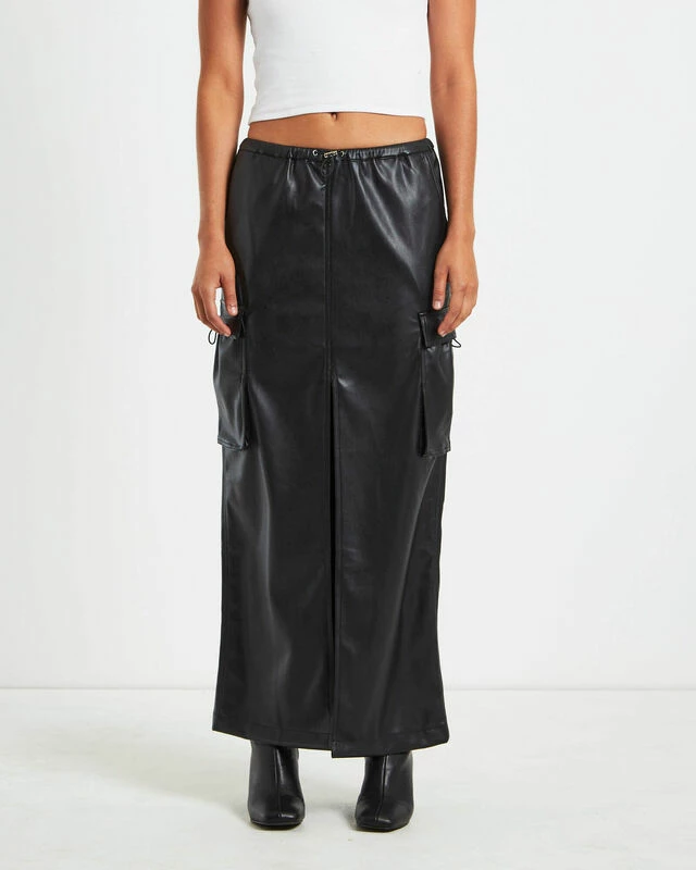 Phoebe Leather Look Cargo Skirt Black 3 Phoebe Leather Look Cargo Skirt Black