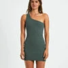 Luxe Knitted One Shoulder Mini Dress In Green -Insight Shop 1 73614