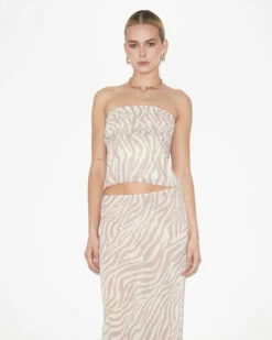 Studio Cassie Ruched Corset Top In Beige