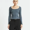 Open Neck Long Sleeve Top In Slate Grey -Insight Shop 1 73798