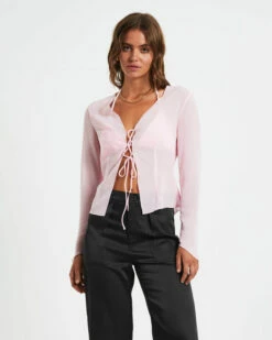Ivy Laced Sheer Top In Pink