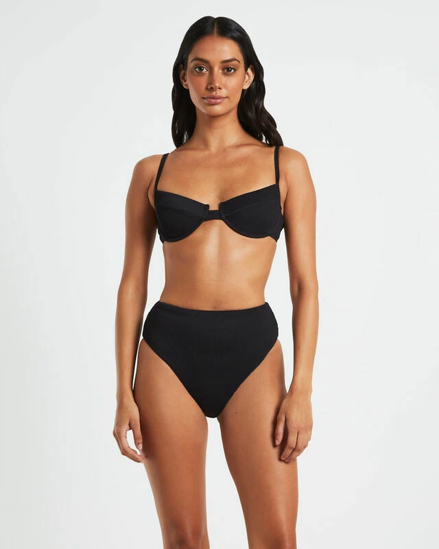 Rib Cut Out Underwire Bikini Top In Black 3 Rib Cut Out Underwire Bikini Top In Black